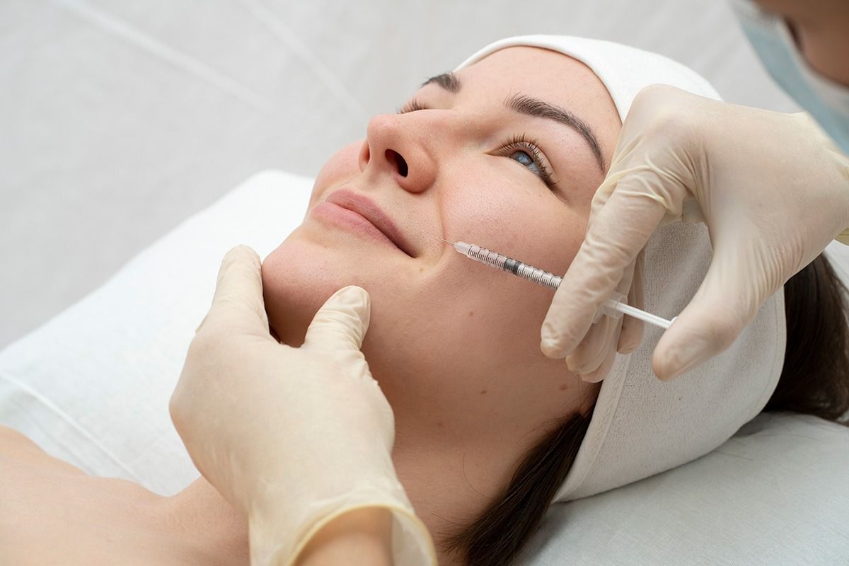 Close up of woman during facial filler procedure